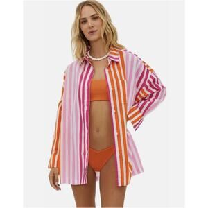 Beach Riot Alexa Cover Up Shirt Sunset Stripe Long Sleeve Button Up Top S/M NEW